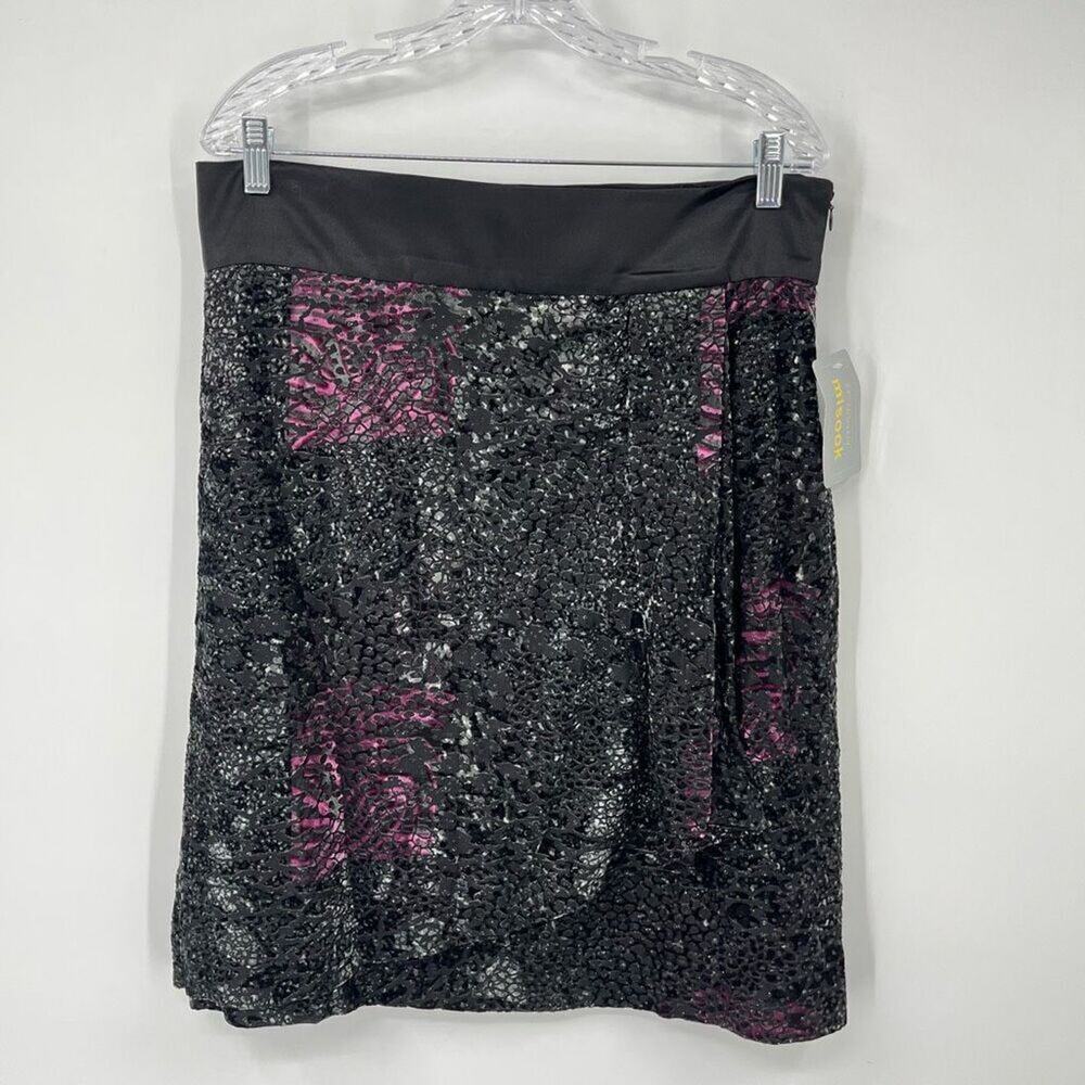 Misook Skirt Size XL Womens Abstract Faux Wrap Purple Black Polyester Blend